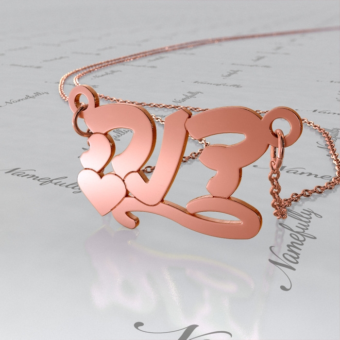 14k Rose Gold Hebrew Name Necklace with Heart - "Dana" - 1