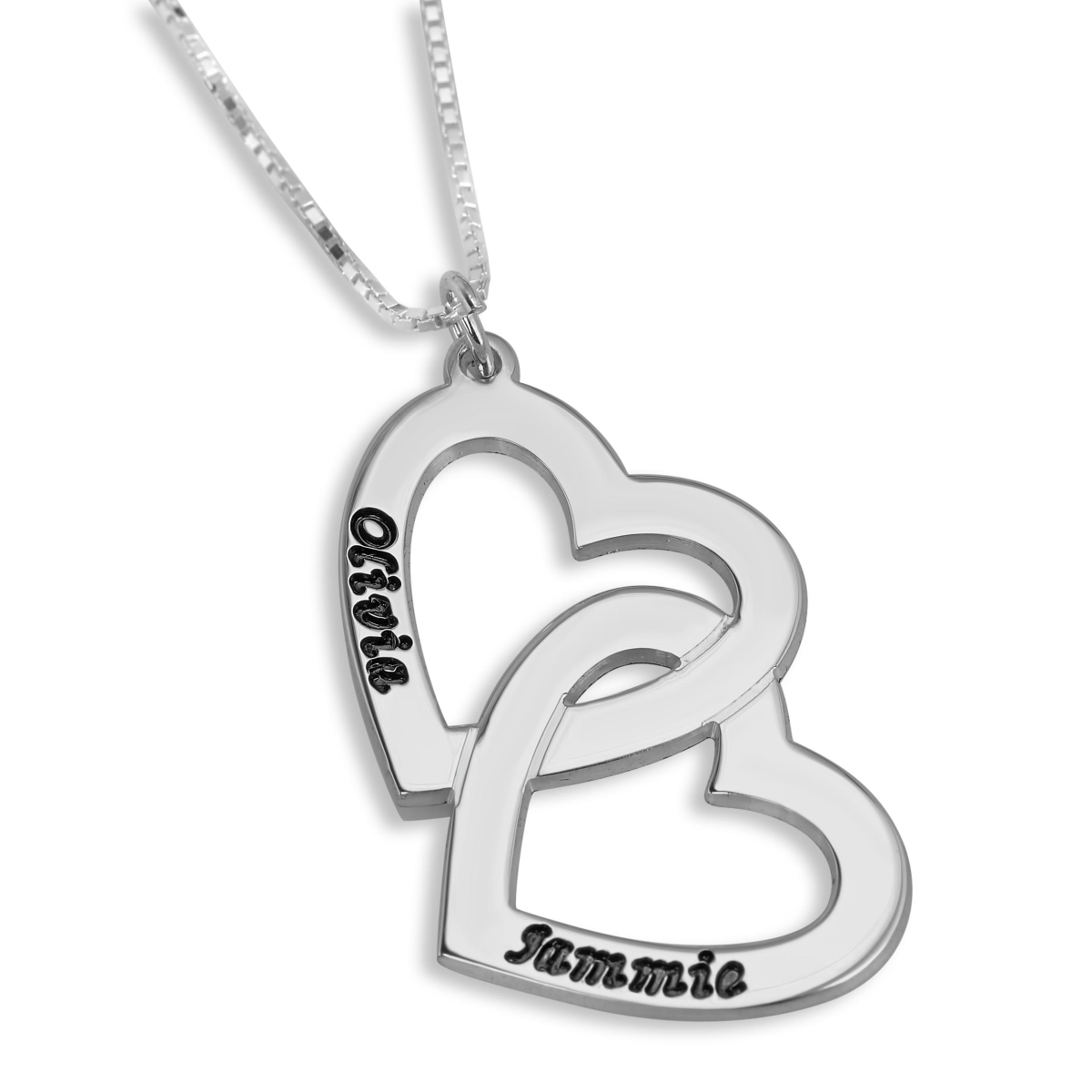 Linked Hearts Double Name Necklace, Sterling Silver, - 1