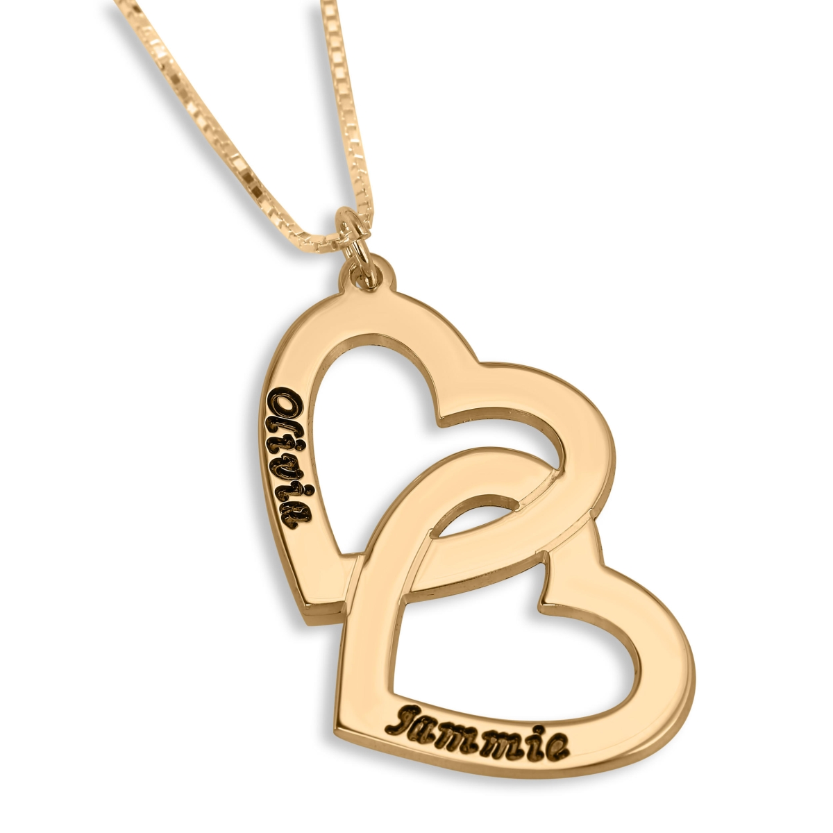 Linked Hearts Double Name Necklace, 24k Gold Plated - 1