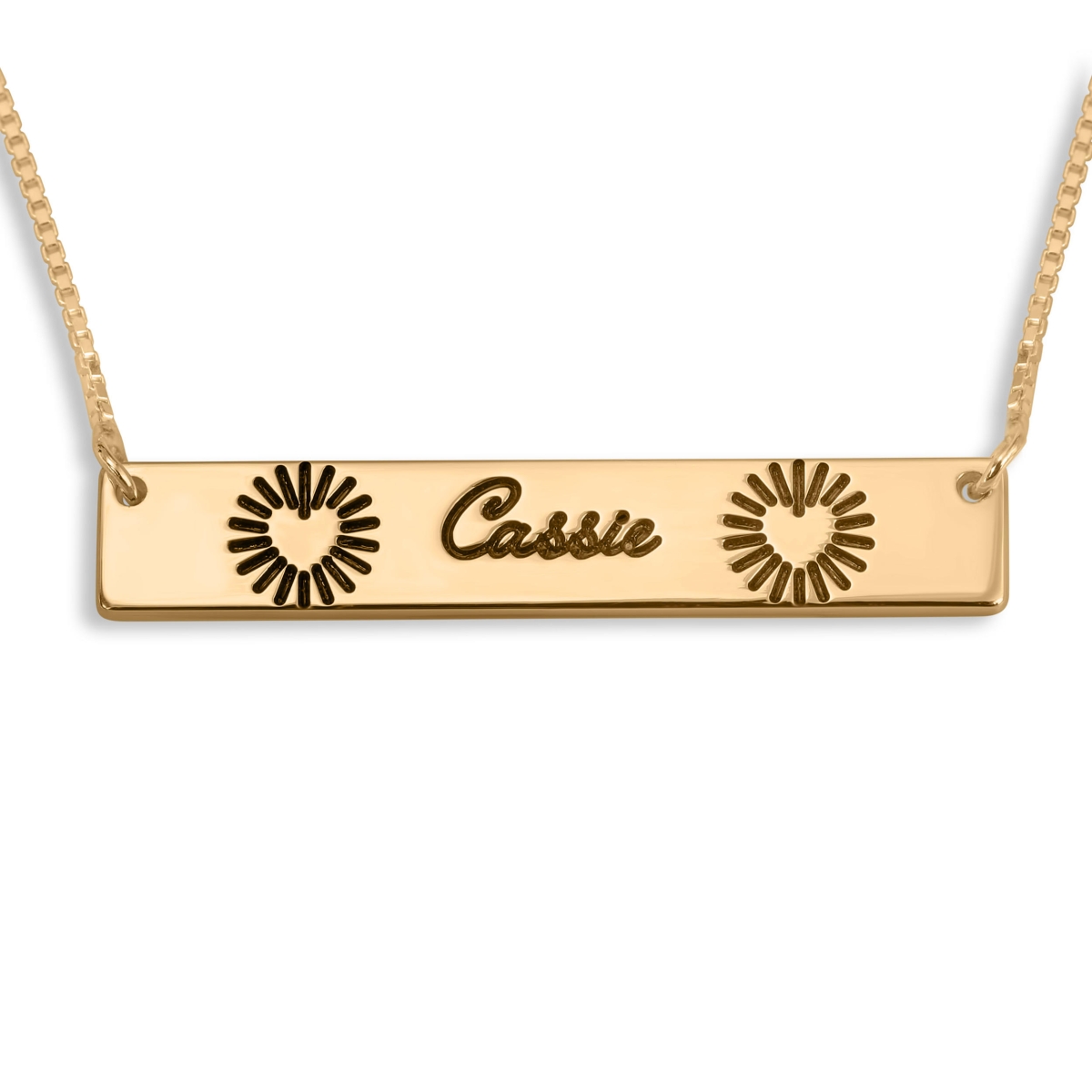 Horizontal Bar Script Name Necklace With Modern Heart, 24K Gold Plated - 1