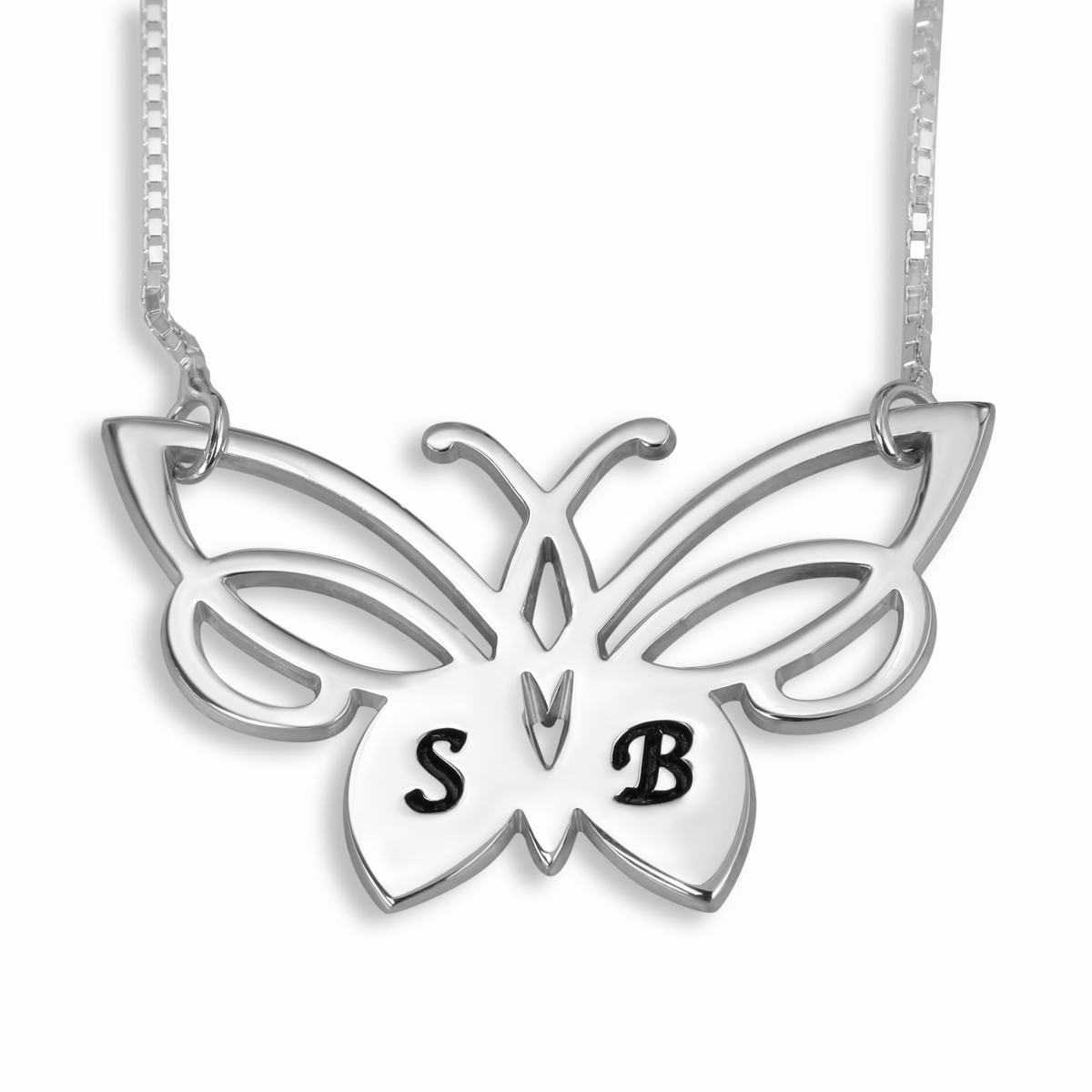 Initials Necklace, Lacy Butterfly, Sterling Silver - 1