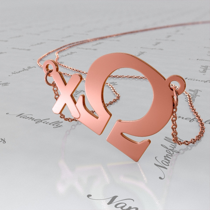 Sorority Pendant with Customized Greek Initials - "Chi Omega" in Rose Gold Plated - 1