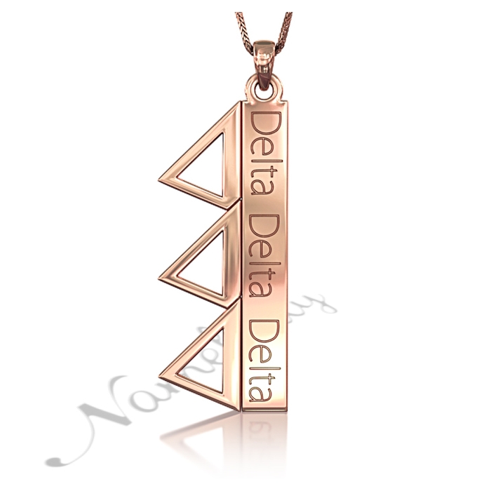 Personalized Sorority Necklace - "Delta Delta Delta" in 10k Rose Gold - 1