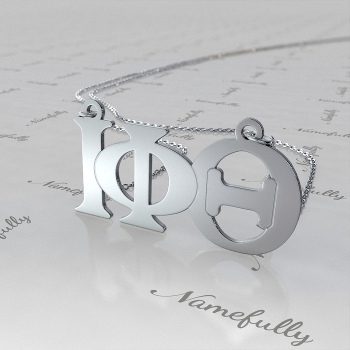 Sorority Necklace with Initials in Greek Letters - "Iota Phi Theta" in 14k White Gold - 1