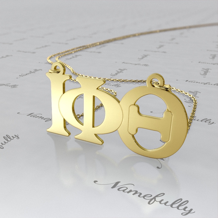 Sorority Necklace with Initials in Greek Letters - "Iota Phi Theta" in 10k Yellow Gold - 1