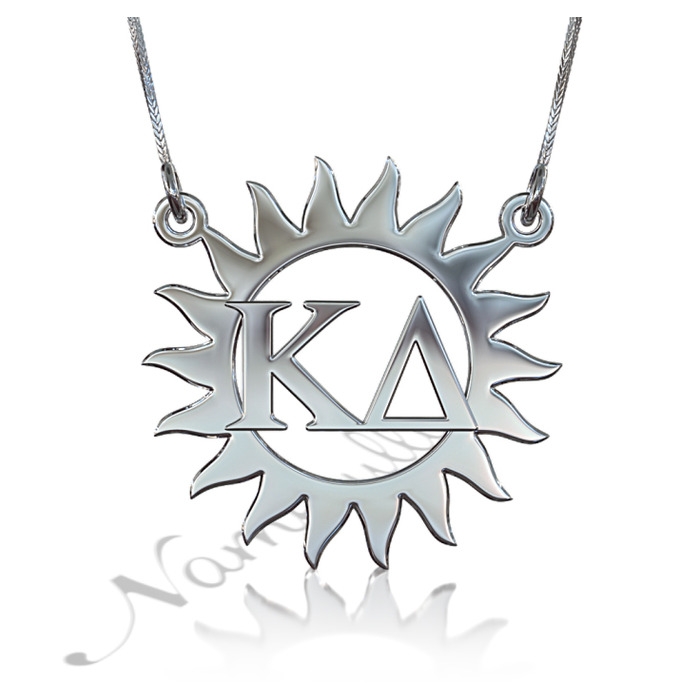 Sorority Necklace with Customized Greek Letters inside Sun - "Kappa Delta" in 10k White Gold - 1