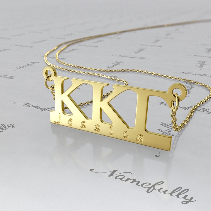 Sorority Name Necklace with Greek Letters - "Kappa Kappa Gamma" in 10k Yellow Gold - 1