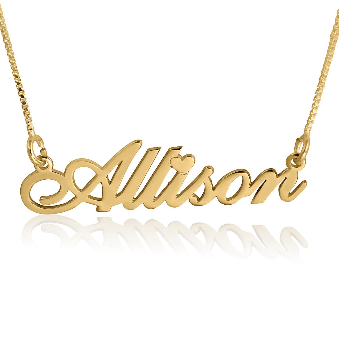 14K Gold Heart Name Necklace, Dotted "i" - 1