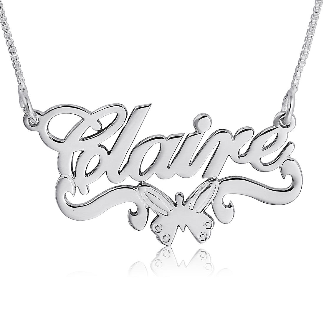 Butterfly Name Necklace, Sterling Silver with Swooshes - 1