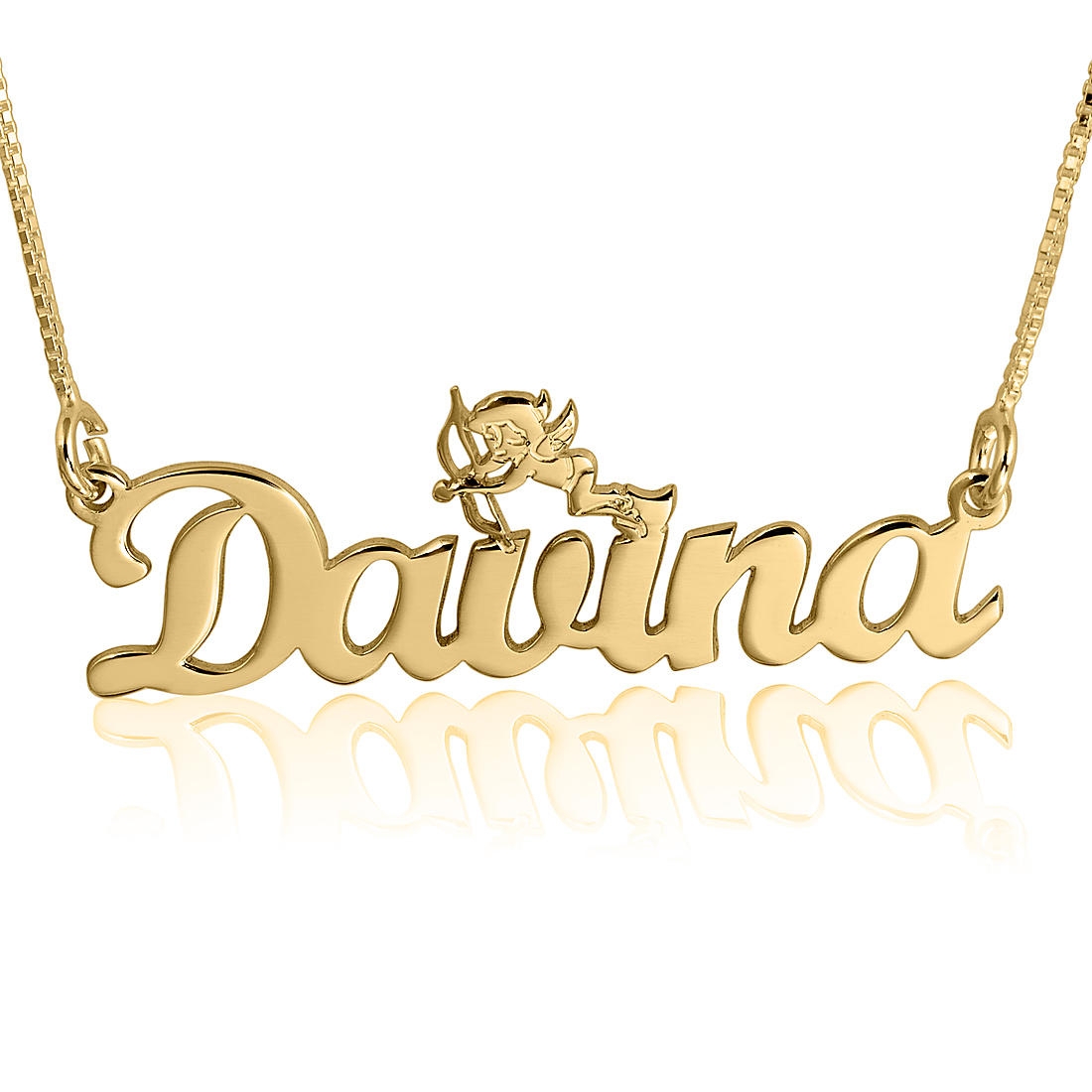 Name Necklace, 14K Gold, Romantic Cupid - 1