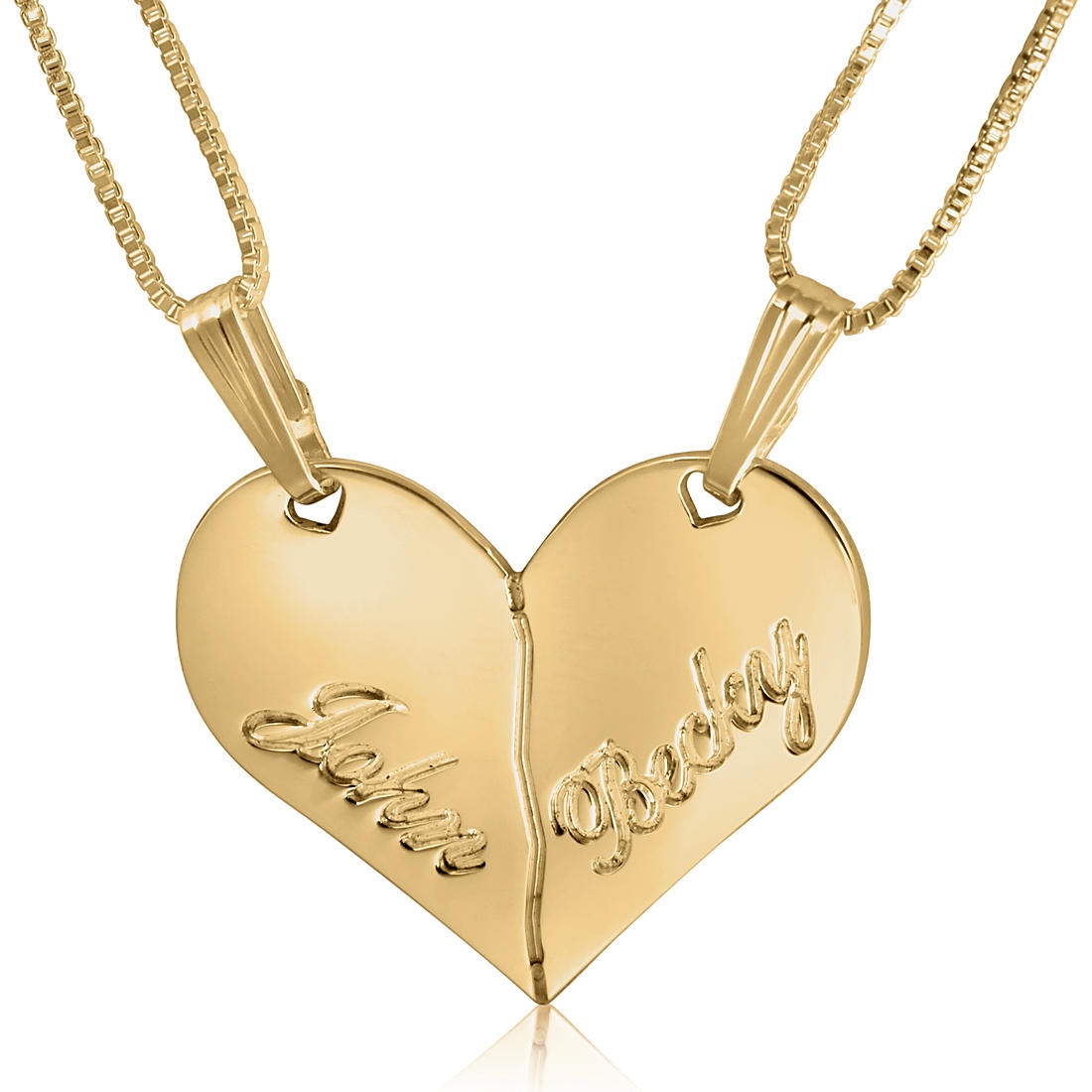 Broken Heart Name Necklaces, Engraved (2), 24k Gold Plated - 1
