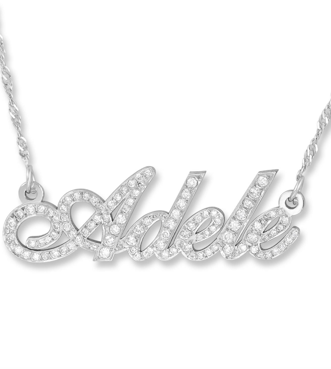 Diamond Name Necklace, 14k White Gold Diamond Studded Letters - 1
