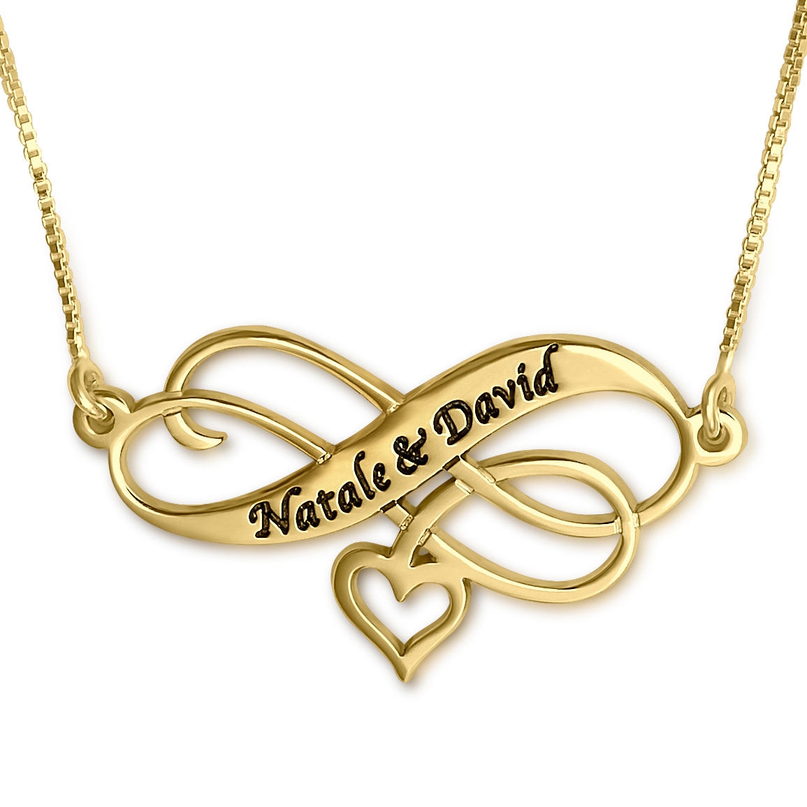 Infinity Heart Couples Name Necklace, 24k Gold Plated - 1
