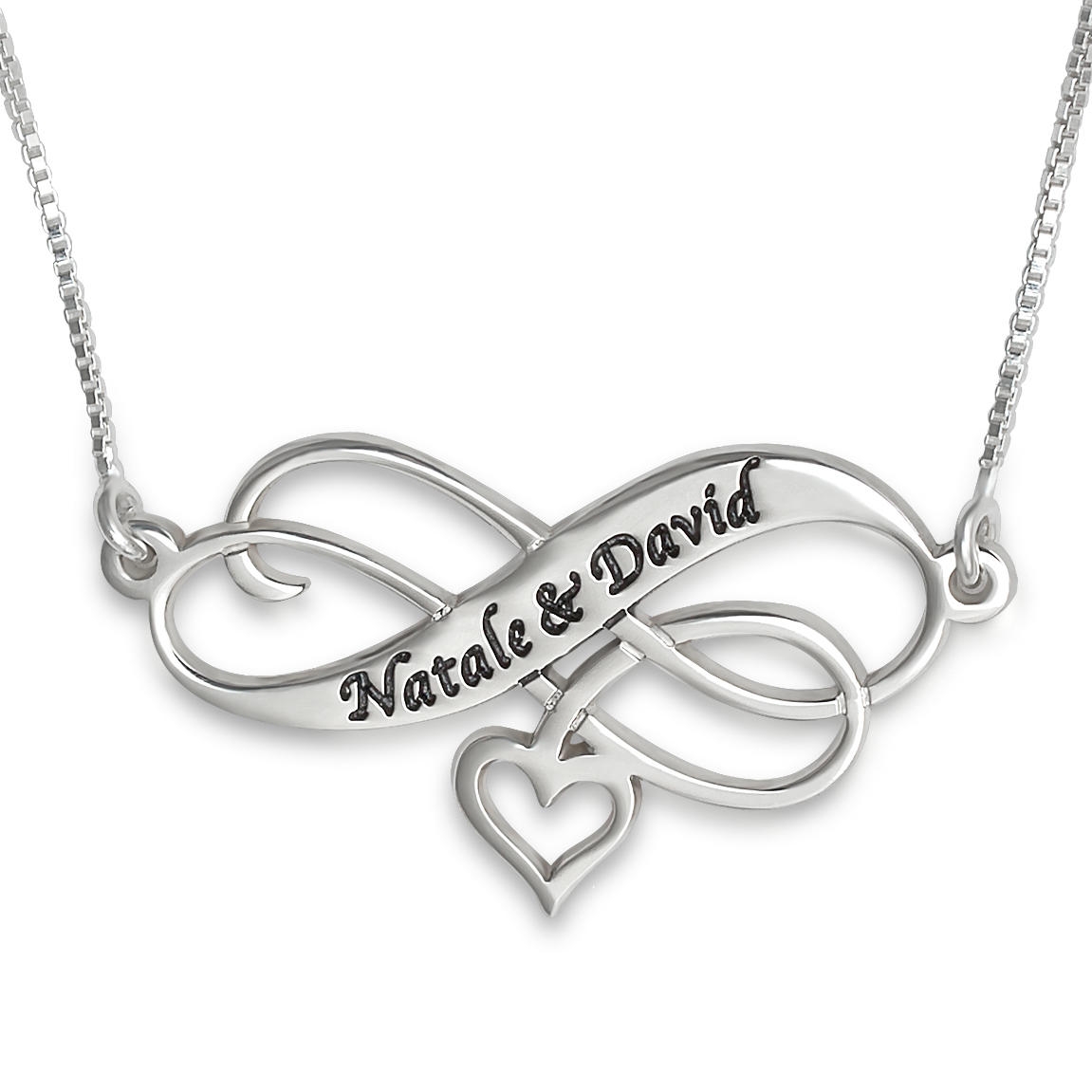 Infinity Heart Couples Name Necklace, Sterling Silver - 1