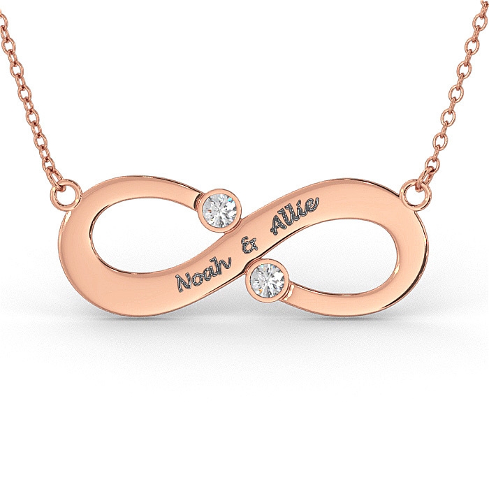 Couple's Infinity Name Necklace with Diamonds in 14K Rose Gold  - 1