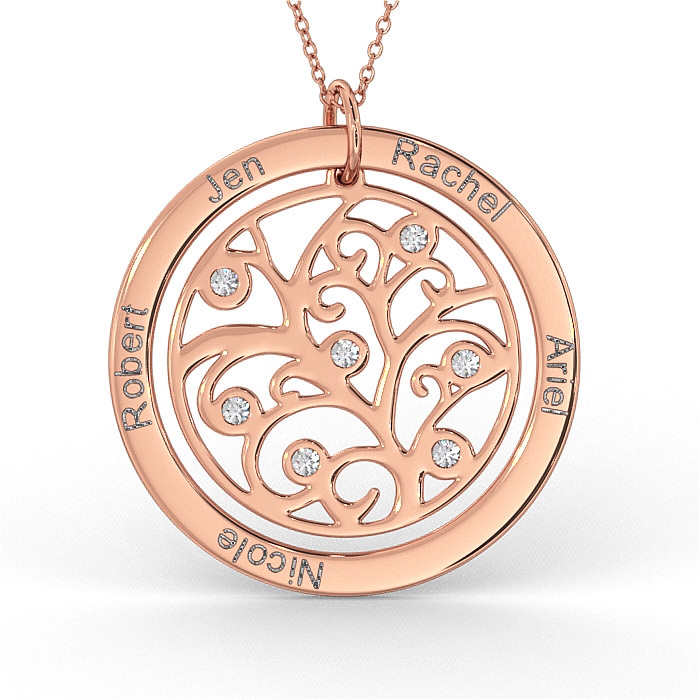 Family Tree Necklace with Diamonds in 14K Rose Gold  - 1