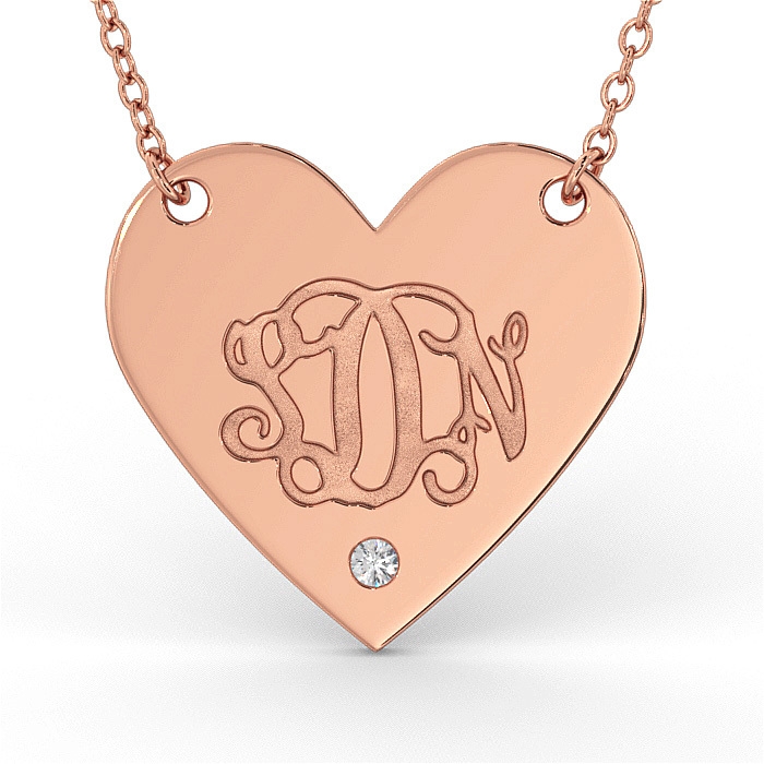 Monogram Heart Necklace with Diamond in 14K Rose Gold  - 1