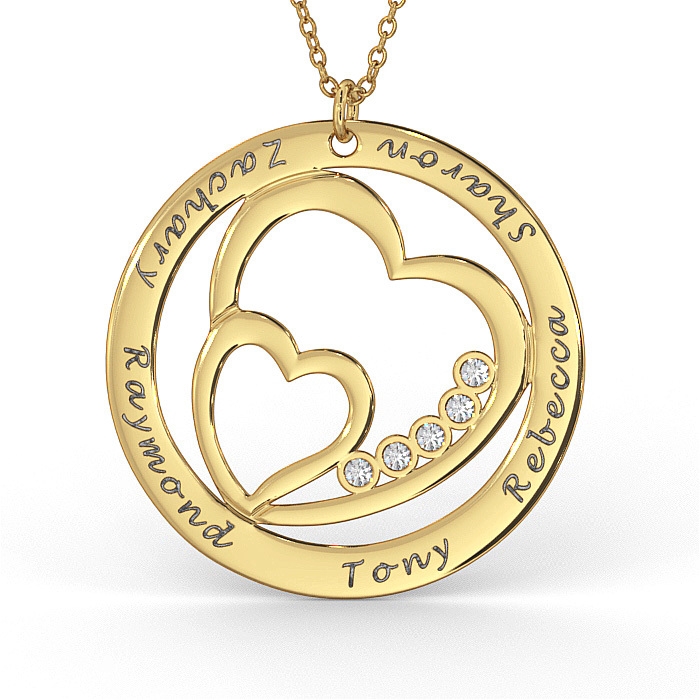 Heart in Heart Diamond Necklace in 14K Yellow Gold - 1
