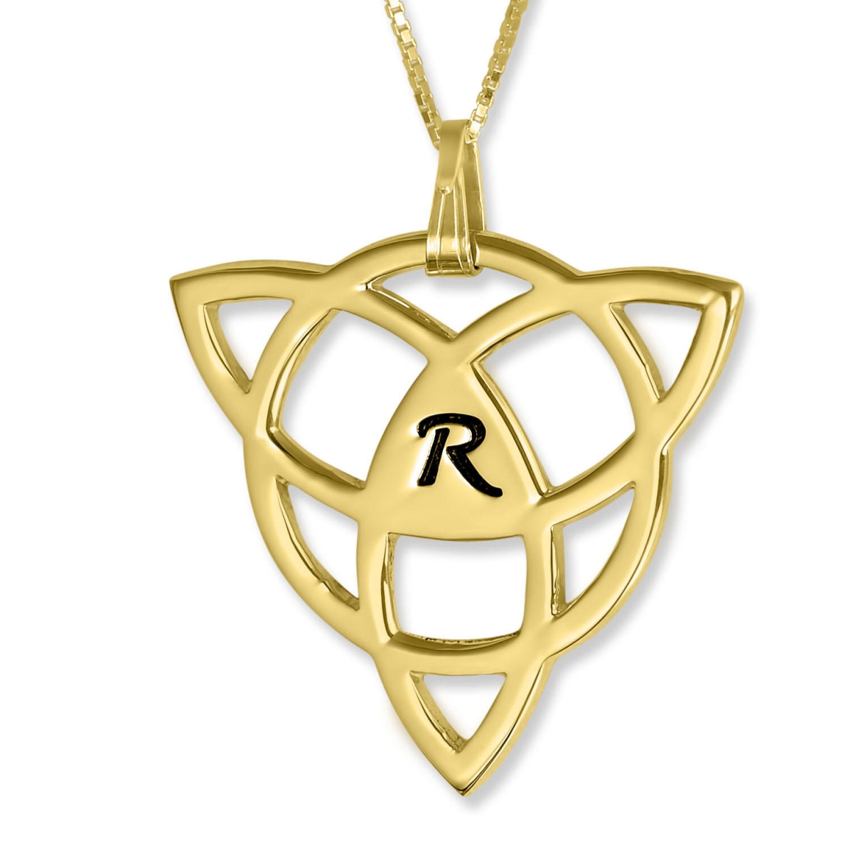 Gold Plated Initial Pendant, Trinity Knot Etched Single Letter - 1