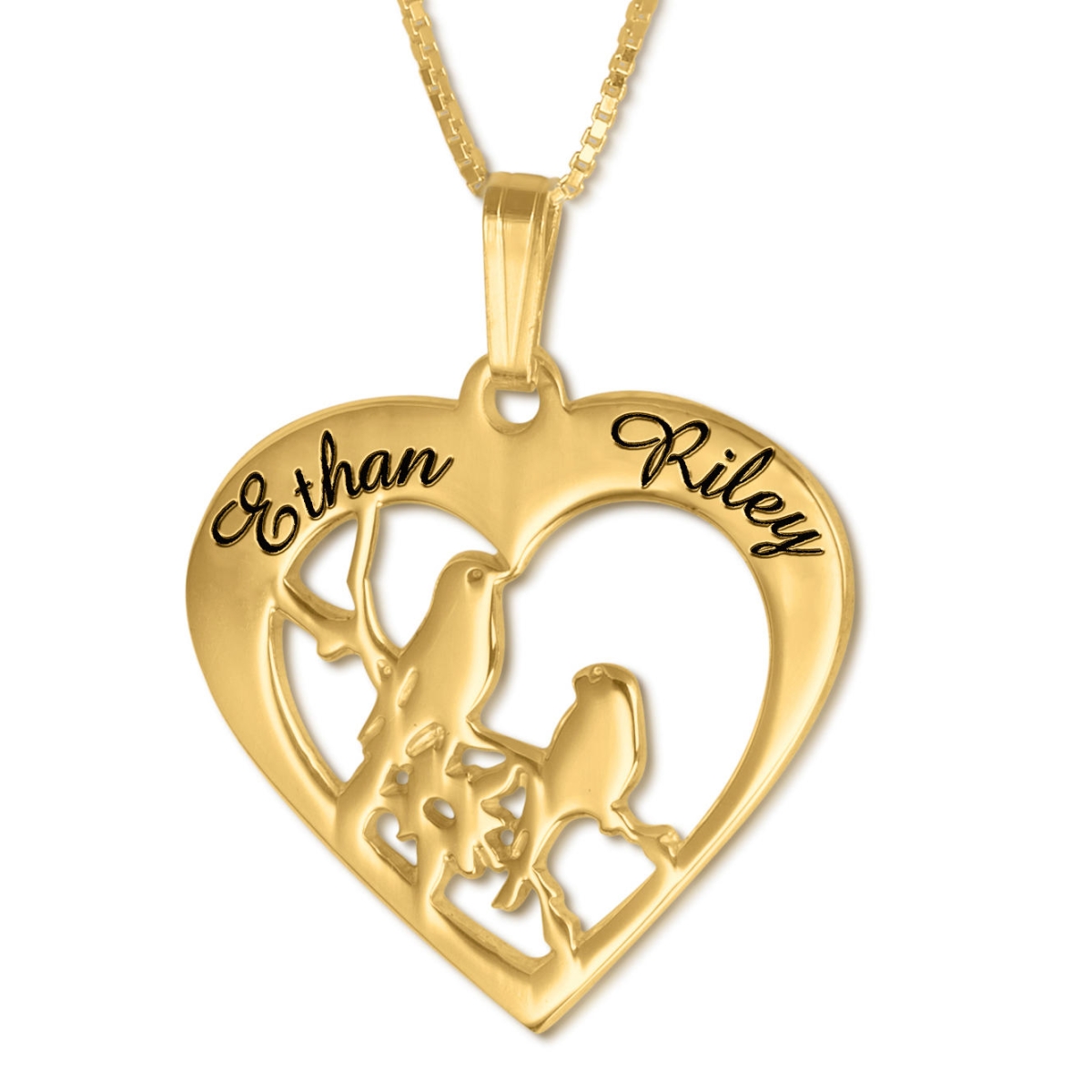 Couples Name Necklace,  Love Birds, 24k Gold Plated - 1