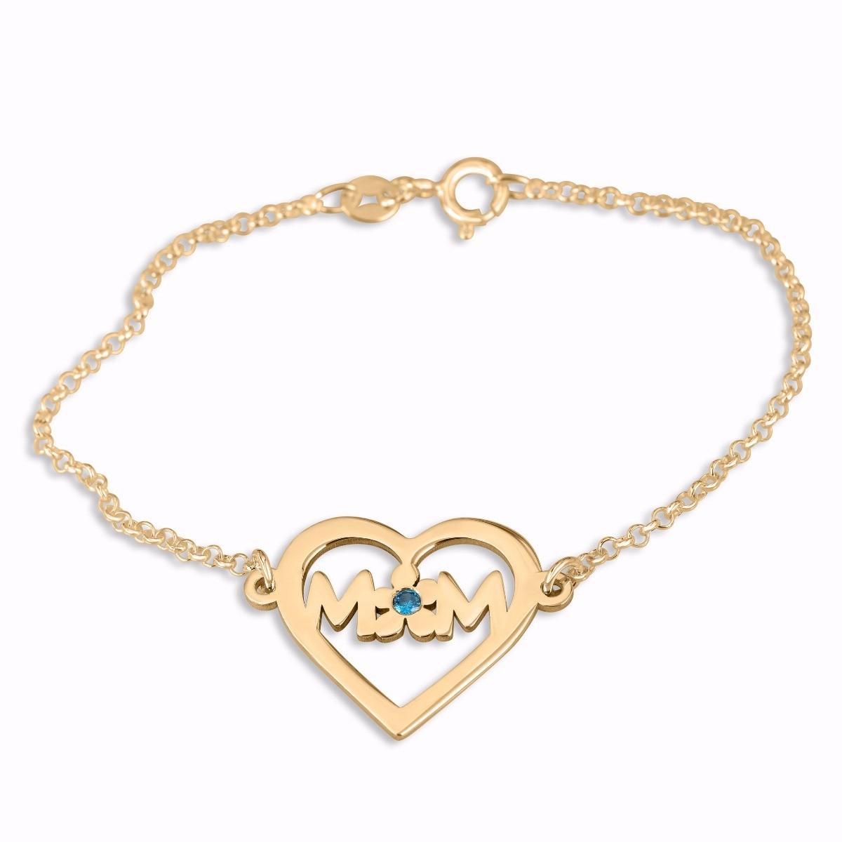 Double Thickness Gold-Plated Double Initials Heart and Flower Bracelet with Birthstone - 1