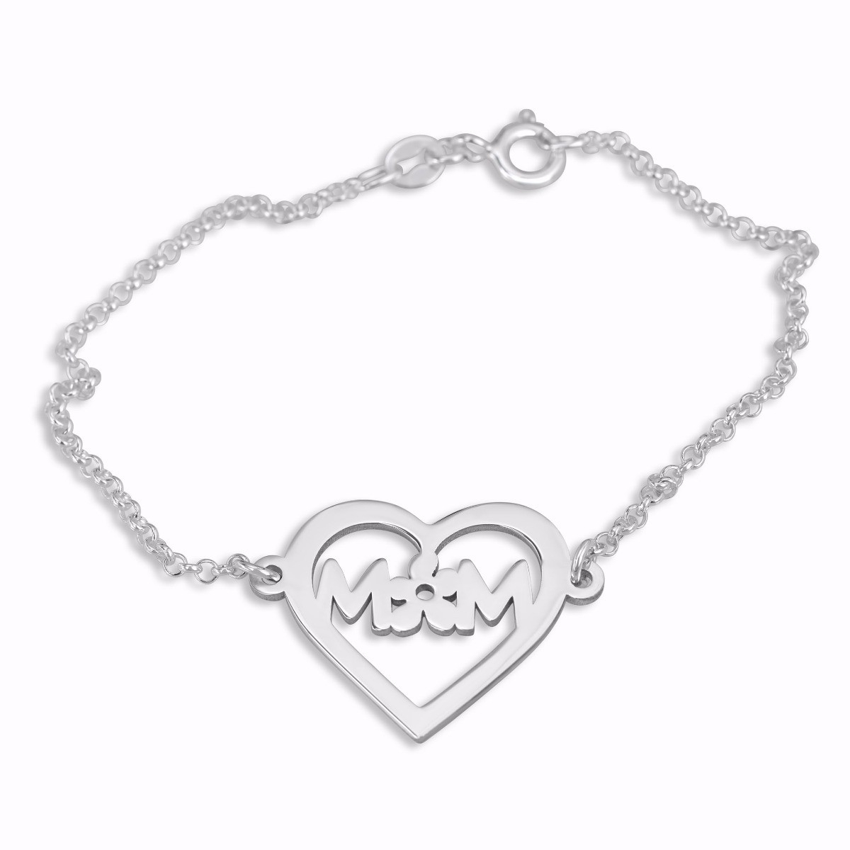 Double Thickness Sterling Silver Double Initials Heart and Flower Bracelet - 1