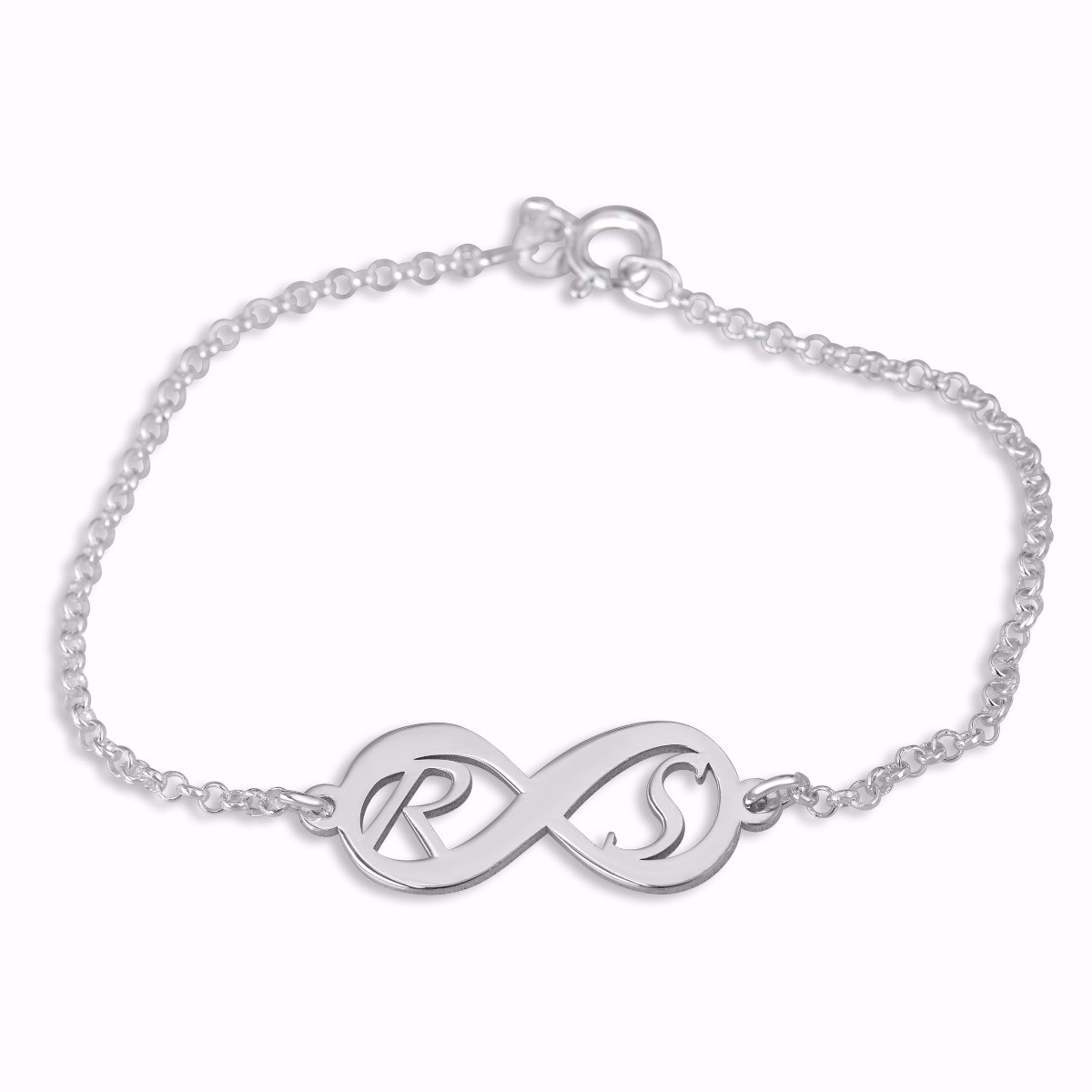 Double Thickness Sterling Silver Double Initials Infinity Bracelet - 1