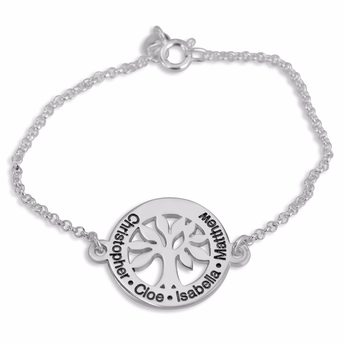 Double Thickness Sterling Silver Personalized Family Tree Name Bracelet - 1