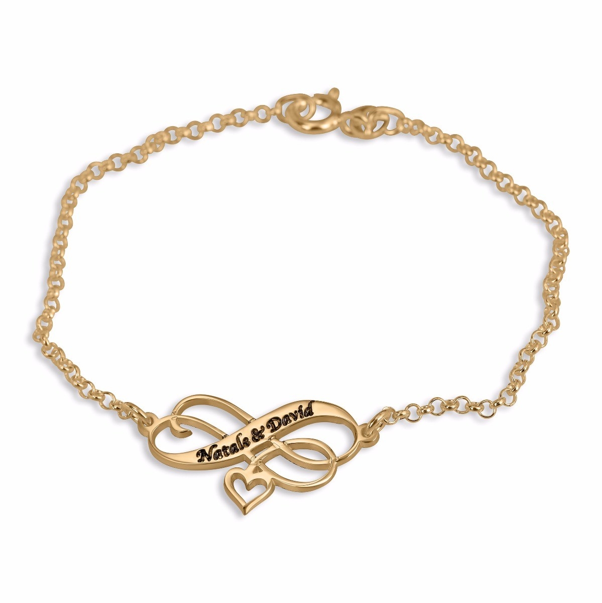 Double Thickness Gold-Plated Infinity Heart Personalized Couples Name Bracelet  - 1