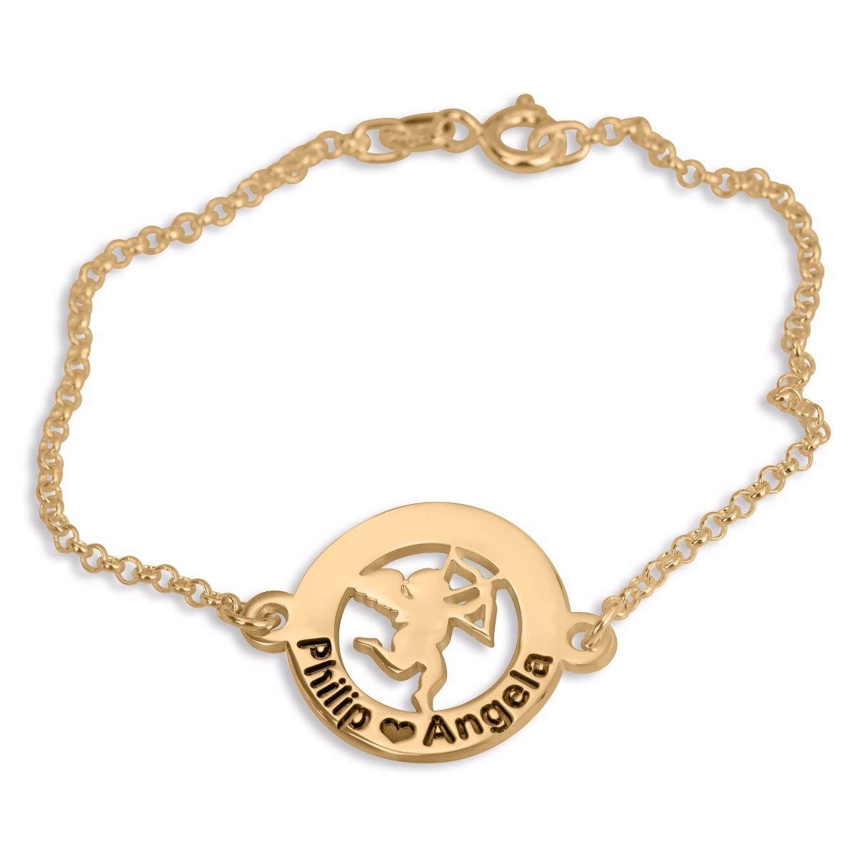 Double Thickness Gold-Plated Cupid Personalized Couples Name Bracelet - 1