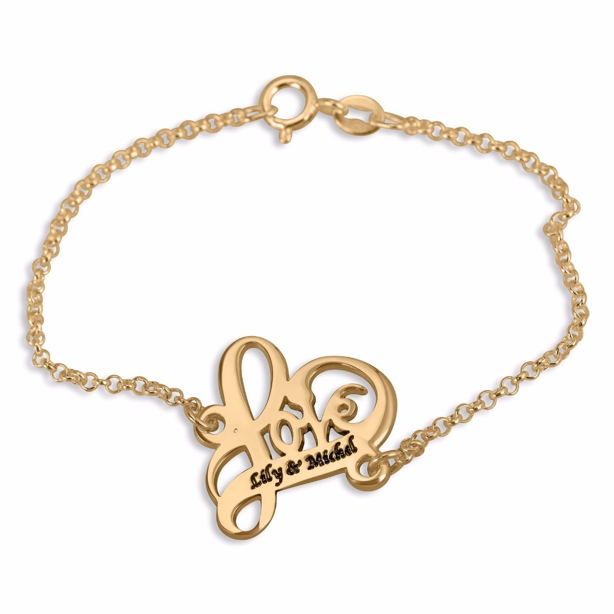 Double Thickness Gold-Plated Personalized Love Script Couples Name Bracelet - 1