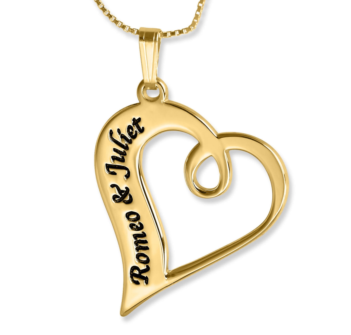 Couples Name Necklace, Twisted Heart Romantic Pendant, 24k Gold Plated - 1