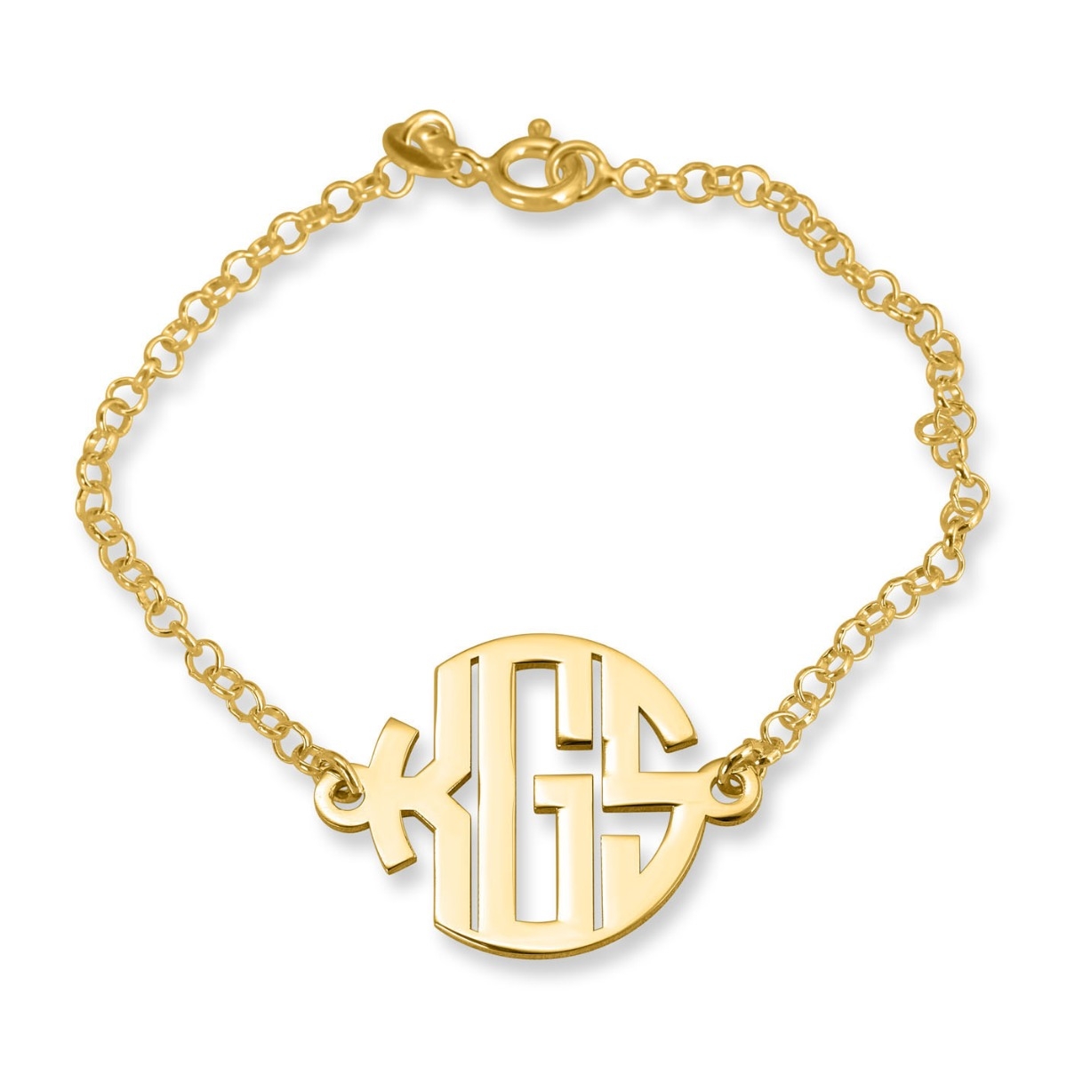 24K Gold Plated Bold Font Monogram Triple Initial Personalized Bracelet,  Bracelets, Name Factory