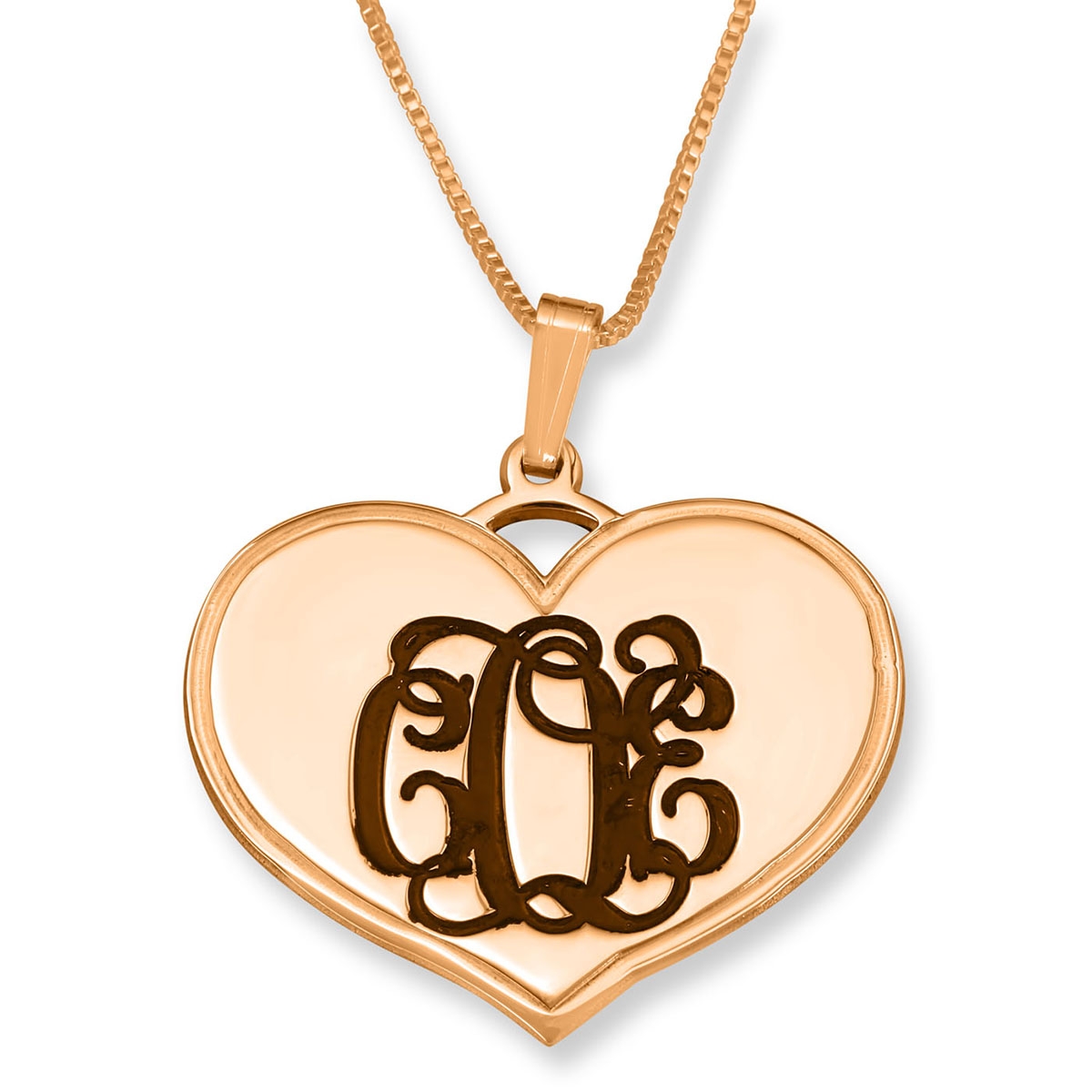 24k Rose Gold Plated Engraved Monogram Three Initials Heart