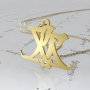 Chinese Name Necklace with Flower and Diamonds in 18k Yellow Gold Plated Silver - "Huan" - 1