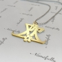 Chinese Name Necklace with Flower and Diamonds in 14k Yellow Gold - "Huan" - 2