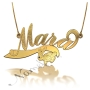 Sparkling Name Necklace with Bunny & Swarovski Birthstones in 18k Yellow Gold Plated Silver - "Mara" - 1