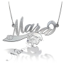 Sparkling Name Necklace with Bunny & Swarovski Birthstones in 10k White Gold - "Mara" - 1