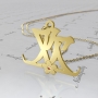 Chinese Name Necklace with Flower & Swarovski Birthstones in 18k Yellow Gold Plated Silver - "Huan" - 1