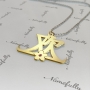 Chinese Name Necklace with Flower & Swarovski Birthstones in 18k Yellow Gold Plated Silver - "Huan" - 2