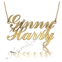 Couple Name Necklace with Diamonds in 18k Yellow Gold Plated Silver - "Ginny 'n Harry" - 1