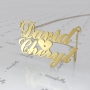 Couple Names Necklace with Heart and Swarovksi Birthstones in 18k Yellow Gold Plated Silver - "David Hearts Cheryl" - 1
