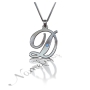 Initial Necklace in Script Font with Swarovski Birthstones in 10k White Gold - "It Starts with D" - 1