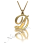 Initial Necklace in Script Font with Diamonds in 10k Yellow Gold "It Starts with D" - 1