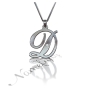 Initial Necklace in Script Font with Diamonds in 10k White Gold - "It Starts with D" - 1