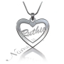 Name Necklace in Heart-Shaped Pendant with Script Font in Sterling Silver - "Ruthie" - 1
