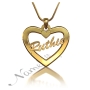 Name Necklace in Heart-Shaped Pendant with Script Font in 14k Yellow Gold - "Ruthie" - 1