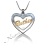 Name Necklace in Heart-Shaped Pendant with Script Font - "Ruthie" (Two-Tone 10k Yellow & White Gold) - 1