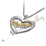 Name Necklace in Heart-Shaped Pendant with Script Font - "Ruthie" (Two-Tone 10k Yellow & White Gold) - 2