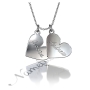 Couple Name Necklace with Two Hearts in 14k White Gold - "Jessica loves Andrew" - 1
